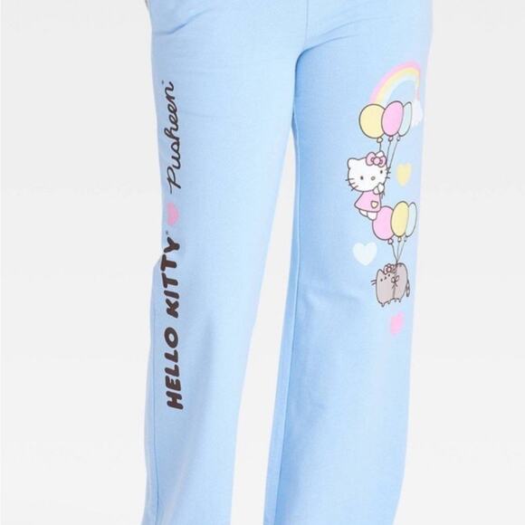 Sanrio Hello Kitty Pusheen Graphic Flare Leg Athleisure Lounge Pant Size XL Blue - Picture 2 of 9
